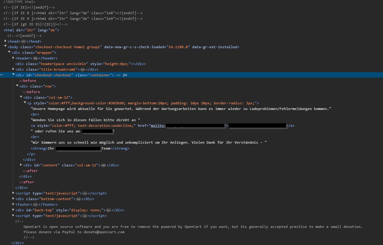 Checkout maintanance notice - in the DOM.png